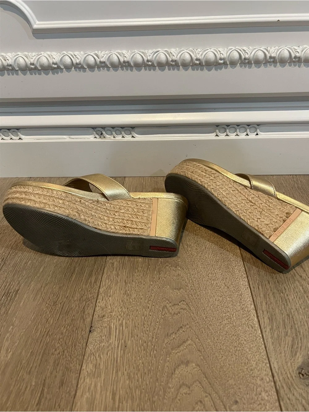 Prada Sport Gold Espadrille Sandals